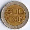 Монета 500 песо. 1997 год, Колумбия.