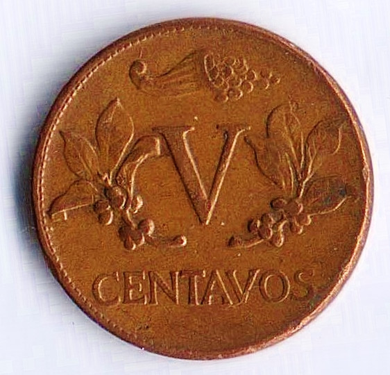 Монета 5 сентаво. 1961 год, Колумбия.