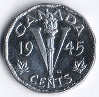 Монета 5 центов. 1945 год, Канада.