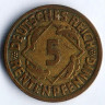 Монета 5 рентенпфеннигов. 1923 год (D), Веймарская республика.