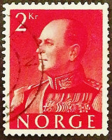 Почтовая марка (2 kr.). "Король Олав V". 1959 год, Норвегия.