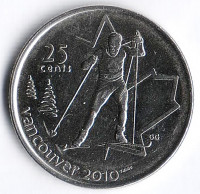 Монета 25 центов. 2009 год, Канада. Ванкувер 2010, лыжные гонки.