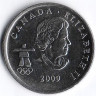 Монета 25 центов. 2009 год, Канада. Ванкувер 2010, лыжные гонки.