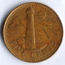 Монета 5 центов. 1999 год, Барбадос.