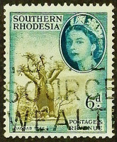 Почтовая марка (6 p.). "Королева Елизавета II". 1953 год, Южная Родезия.