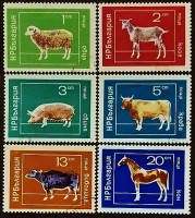 Набор почтовых марок (6 шт.). "Домашние животные". 1974 год, Болгария.