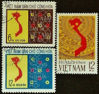Набор почтовых марок (3 шт.). "Объединенная национальная ассамблея". 1976 год, Вьетнам.