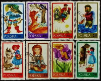 Набор почтовых марок (8 шт.). "Сказки". 1968 год, Польша.