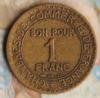 Монета 1 франк. 1924 год, Франция.