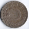 Монета 1 лира. 1947 год, Турция.