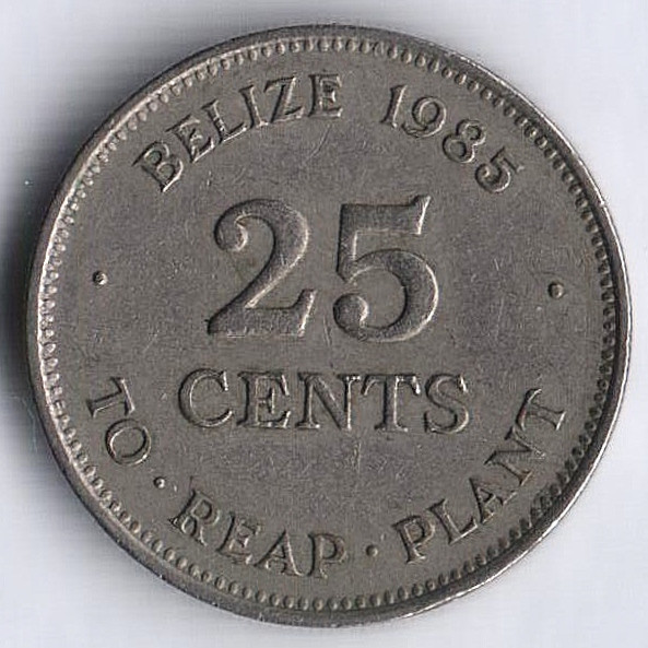 Монета 25 центов. 1985 год, Белиз. Конгресс мирового лесного хозяйства.