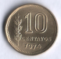 Монета 10 сентаво. 1974 год, Аргентина.