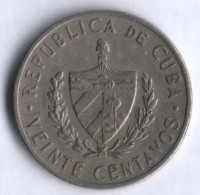 Монета 20 сентаво. 1968 год, Куба.