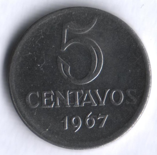 Монета 5 сентаво. 1967 год, Бразилия.