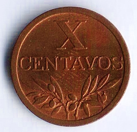 Монета 10 сентаво. 1955 год, Португалия.