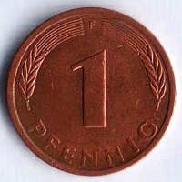 Монета 1 пфенниг. 1988(F) год, ФРГ.