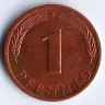 Монета 1 пфенниг. 1988(F) год, ФРГ.