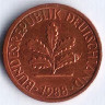 Монета 1 пфенниг. 1988(F) год, ФРГ.