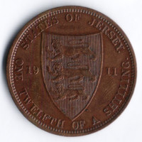 Монета 1/12 шиллинга. 1911 год, Джерси.