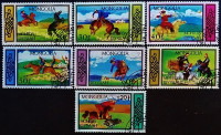 Набор почтовых марок (7 шт.). "Конный спорт". 1987 год, Монголия.