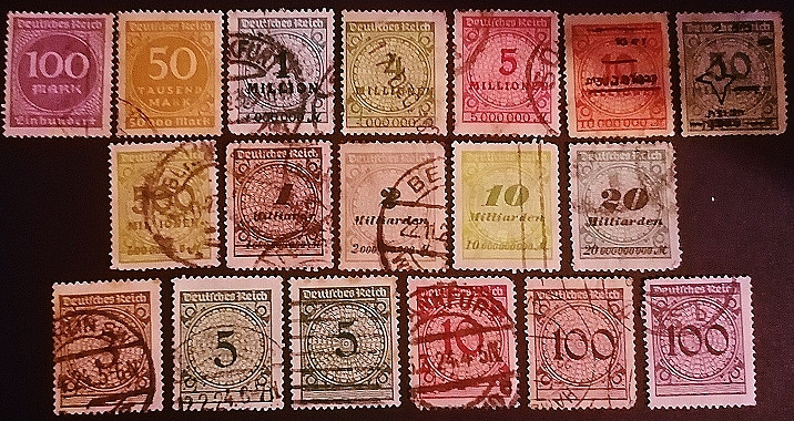 Набор почтовых марок  (18 шт.). "Значение в "Миллион"". 1923 год, Германский Рейх.