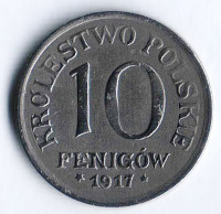 Монета 10 фенигов. 1917 год, Польша (Германская оккупация).
