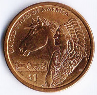 Монета 1 доллар. 2012(D) год, США. Сакагавея. Индеец с лошадью.