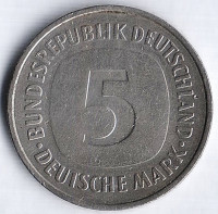 Монета 5 марок. 1978 год (D), ФРГ.