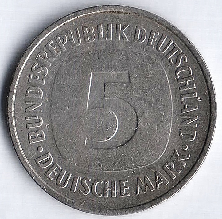 Монета 5 марок. 1978 год (D), ФРГ.