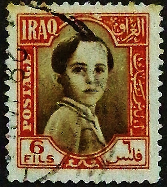 Почтовая марка (6 f.). "Король Фейсал II". 1942 год, Ирак.