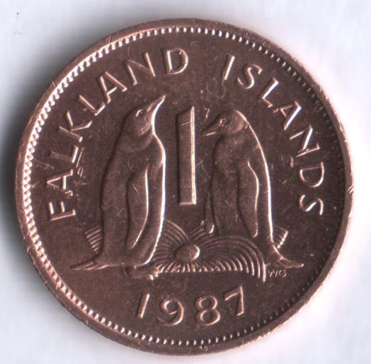 Монета 1 пенни. 1987 год, Фолклендские острова.