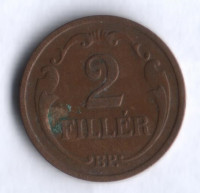 Монета 2 филлера. 1937 год, Венгрия.