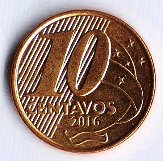 Монета 10 сентаво. 2016 год, Бразилия.