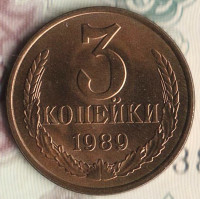 Монета 3 копейки. 1989 год, СССР. Шт. 3.3А.