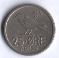 Монета 25 эре. 1964 год, Норвегия.