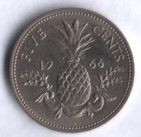 Монета 5 центов. 1966 год, Багамские острова.