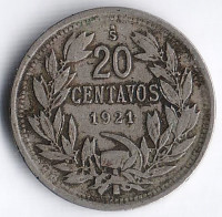 Монета 20 сентаво. 1921 год, Чили.