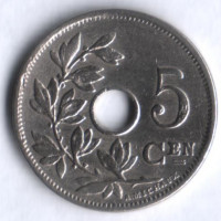 Монета 5 сантимов. 1921 год, Бельгия (Belgie).