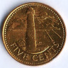 Монета 5 центов. 2005 год, Барбадос.