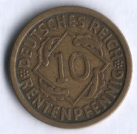 Монета 10 рентенпфеннигов. 1924 год (J), Веймарская республика.