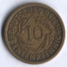 Монета 10 рентенпфеннигов. 1924 год (J), Веймарская республика.