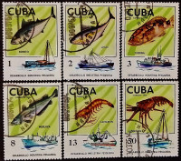Набор почтовых марок (6 шт.). "Развитие рыбной промышленности". 1975 год, Куба.