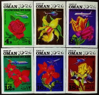 Набор марок (6 шт.). "Цветы и авиация (II)". 1971 год, Государство Оман.