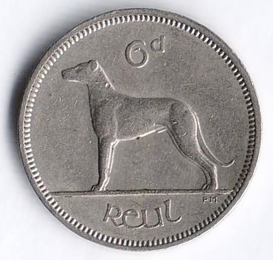 Монета 6 пенсов. 1967 год, Ирландия.