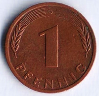 Монета 1 пфенниг. 1988(G) год, ФРГ.