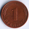Монета 1 пфенниг. 1988(G) год, ФРГ.