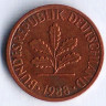 Монета 1 пфенниг. 1988(G) год, ФРГ.
