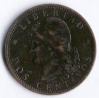 Монета 2 сентаво. 1884 год, Аргентина.