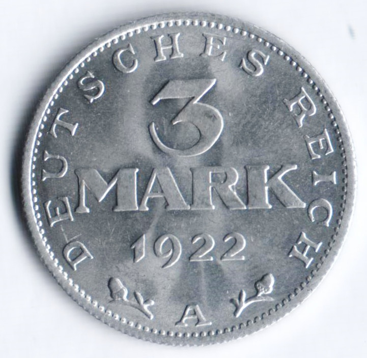 3 марки. 1922(А) год, Веймарская республика.