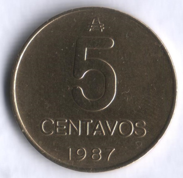 Монета 5 сентаво. 1987 год, Аргентина.